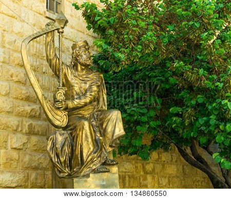 JERUSALEM, ISRAEL - MAY 1: Statue of King David the psalmist May 1, 2016 in Jerusalem, Israel