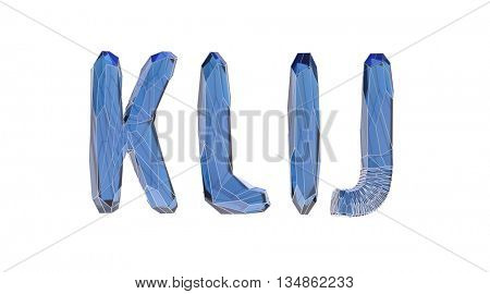 transparent crystal alphabet,  I, J, K, L, 3d illustration