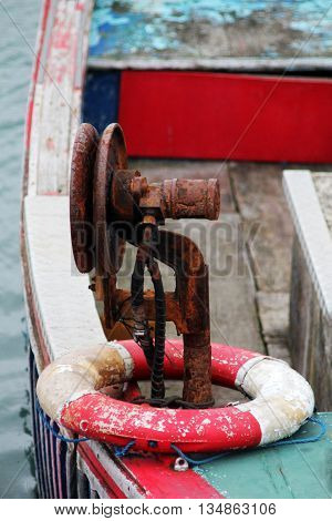 Abstract Rustic Colourfull Boat Scene with Life Bouy Dorset England