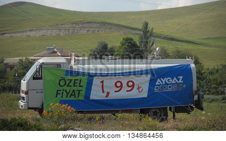 ANKARA/TURKEY-June 5, 2016: Fuel tanker at the rural area of Saray Region. June 5, 2016-Ankara/Turkey