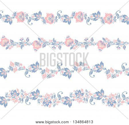 Seamless floral borders elements. Romantic vector Flower set. EPS 8