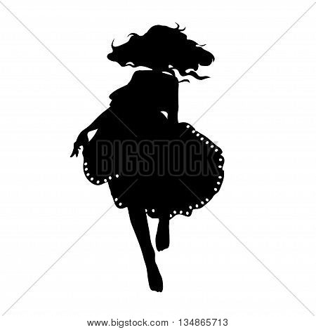silhouette of a dancing girl in a fluffy skirt and developing hair