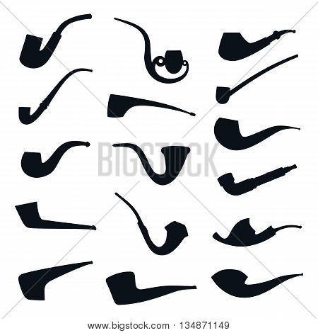 Set of tobacco pipes collection silhouette icons isolated on white background. Vector illustration eps 10