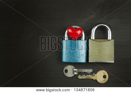 Symbol of love and happiness. Lock and heart. Key to the heart. Locked love. Family security. Romantic love.