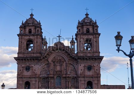Church in plaza de las armas Cusco Peru in twilight