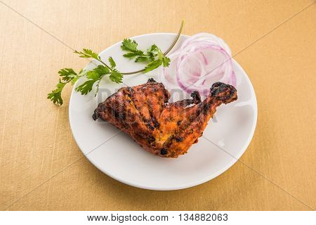 tandoori chicken leg, Tandoori Chicken , Indian spicy food, Delicious Tandoori chicken leg piece with Salad, India