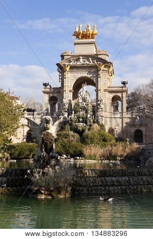 Cascada waterfall and fountain in the Ciutadella Park in Barcelona Spain Europe.