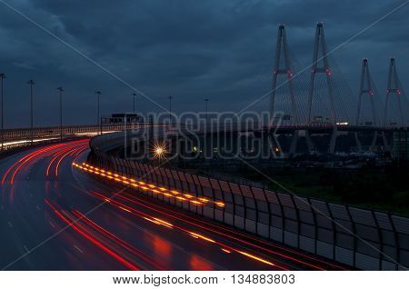 Big Obukhov bridge across the Neva River in St. Petersburg