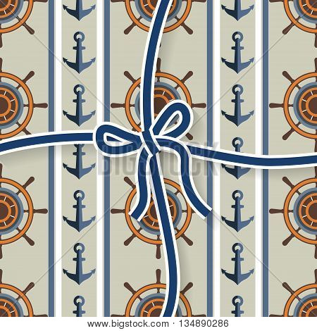 Marine pattern of anchors and steering wheel. Seamless background . Abstract vector pattern. Summer background.