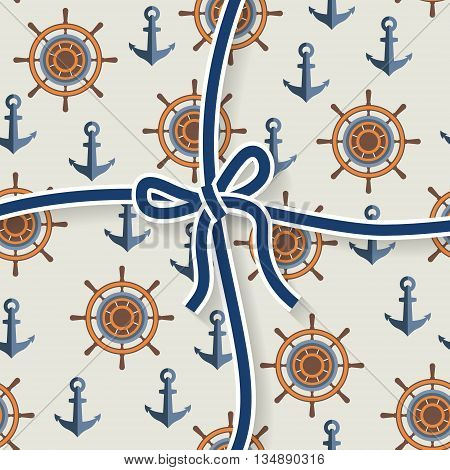 Marine pattern of anchors and steering wheels . Seamless background . Abstract vector pattern. Summer sea background.