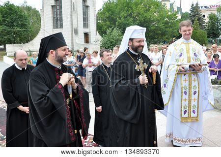 Chortkiv - Ternopil - Ukraine - 12 July 2012. The visit to Chertkov of the Ukrainian Greek Catholic Church His Beatitude Sviatoslav Shevchuk and festive liturgy on the occasion of the temple feast of the Apostles Peter and Paul.