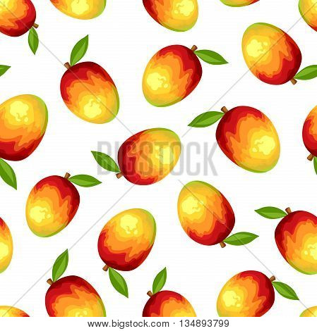 Vector seamless pattern with mango fruit on a white background.