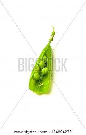 Pea pod and pea seeds on over white