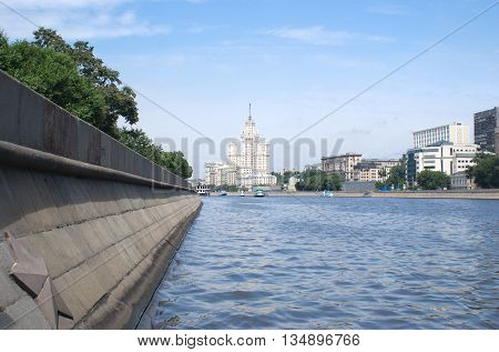 Moskva river and embankment on sunny  summer day