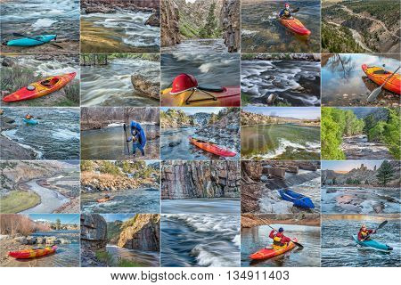 whitewater kayak and packraft  picture collection - paddling on mountain rivers in Colorado featuring the same male paddler