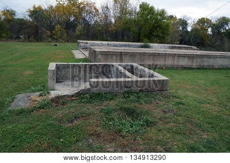 The foundations of a 19th century barn and corn crib remain in the Plainfield Park District's Eaton Preserve.