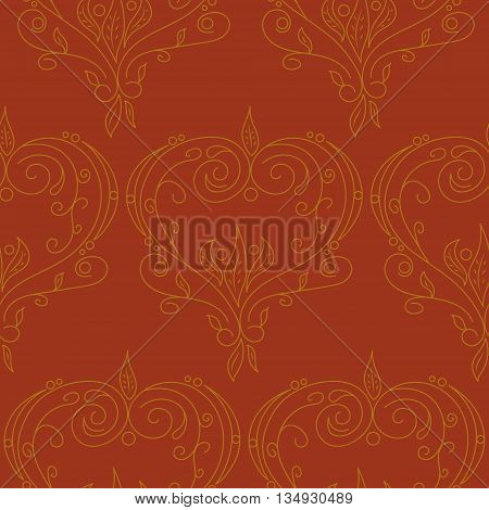 Vector orange abstract heart seamless ornament pattern