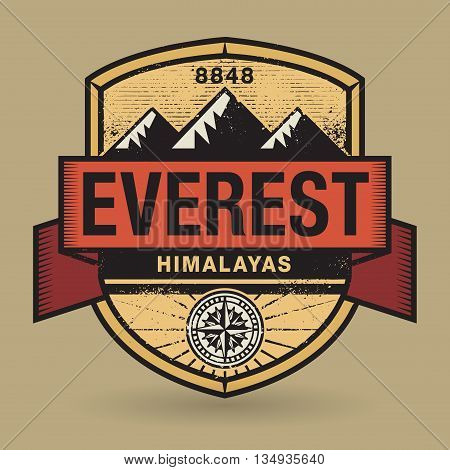 Stamp or vintage emblem with text Everest, Himalayas, vector illustration