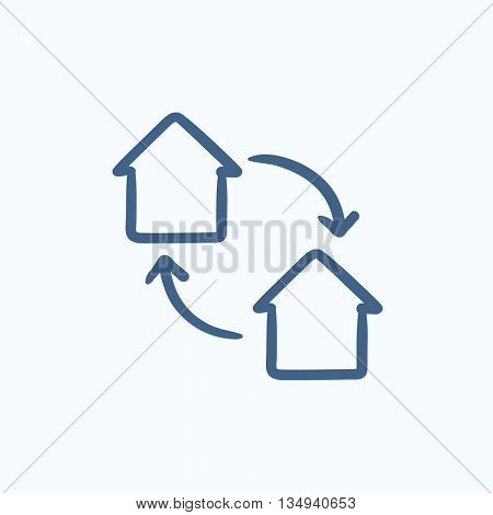 House exchange vector sketch icon isolated on background. Hand drawn House exchange icon. House exchange sketch icon for infographic, website or app.