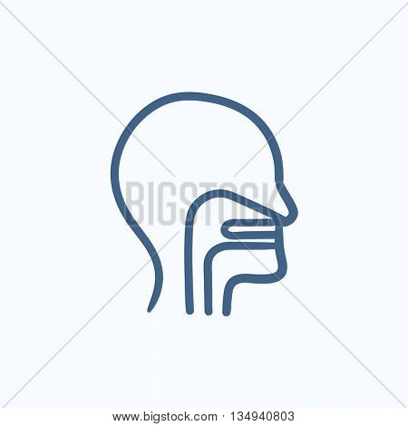 Head with ear, nose, throat system vector sketch icon isolated on background. Hand drawn head with ear, nose, throat system icon. Head with ear, nose, throat icon for infographic, website or app.