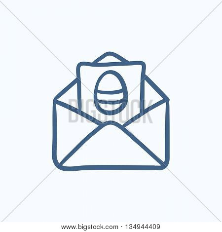 Easter greeting card in envelope vector sketch icon isolated on background. Hand drawn Easter greeting card in envelope icon. Easter greeting card sketch icon for infographic, website or app.