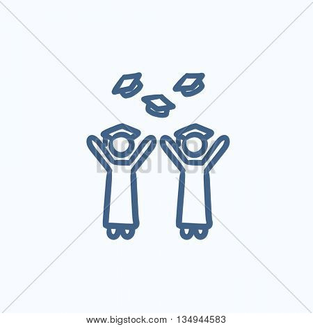 Graduates throwing caps vector sketch icon isolated on background. Hand drawn Graduates throwing caps icon. Graduates throwing caps sketch icon for infographic, website or app.