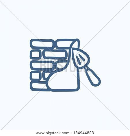 Spatula with brickwall vector sketch icon isolated on background. Hand drawn Spatula with brickwall icon. Spatula with brickwall sketch icon for infographic, website or app.