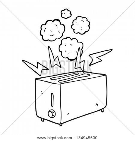 freehand drawn black and white cartoon faulty toaster