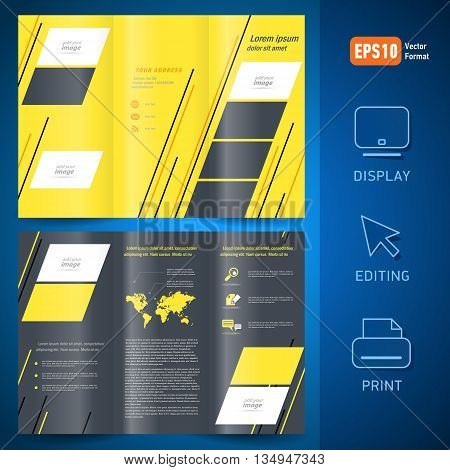brochure design template vector folder leaflet geometric abstract grach line yellow black background
