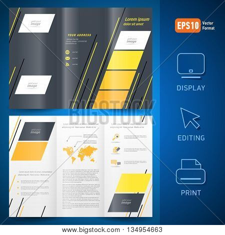 brochure design template vector folder leaflet geometric abstract grach line yellow black white background