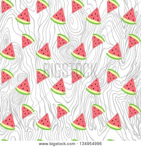 Vector seamless pattern. Hand painted handmade. painted handmade watermelon and wood