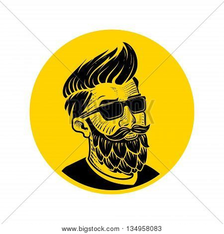 Man with beard in the form of hop vector illustration. Craft beer logo