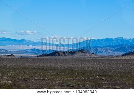 Viewing the Desert Landscape, Nevada snowy sierra  mountains