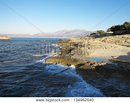 Clear azure sea water landskape and rocks near Crete coast Greece