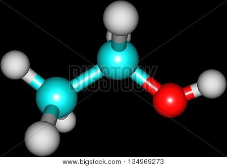 Ethanol or alcohol ethyl alcohol and drinking alcohol is the principal type of alcohol found in alcoholic beverages. 3d illustration