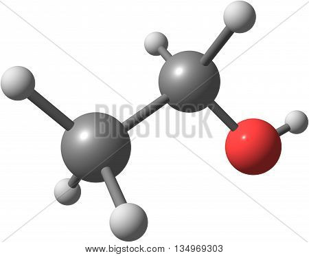 Ethanol or alcohol ethyl alcohol and drinking alcohol is the principal type of alcohol found in alcoholic beverages. 3d illustration