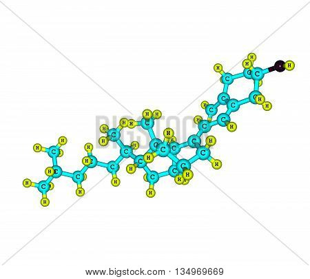 Cholecalciferol - vitamin D - is a fat-soluble secosteroid responsible for enhancing intestinal absorption of calcium iron magnesium phosphate and zinc. 3d illustration