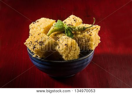 favourite Gujrati snack, khaman Dhokla made up of gram flour, semolina