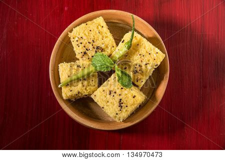 favourite Gujrati snack, khaman Dhokla made up of gram flour, semolina