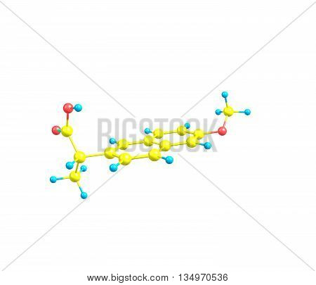 Naproxen is a nonsteroidal anti-inflammatory drug - NSAID - of the propionic acid class. 3d illustration