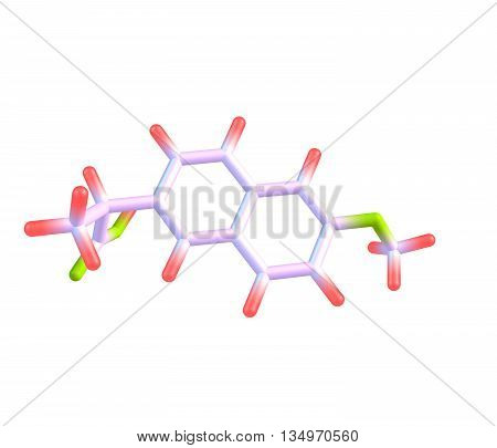 Naproxen is a nonsteroidal anti-inflammatory drug - NSAID - of the propionic acid class. 3d illustration