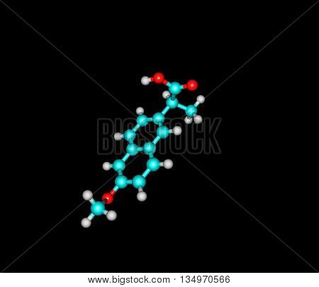 Naproxen is a nonsteroidal anti-inflammatory drug - NSAID - of the propionic acid class. 3d illustration