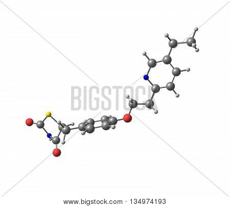 A model of Pioglitazone an antihyperglycemic drug used in the treatment of type 2 diabetes - non-insulin-dependent diabetes. Isolated on white. 3d illustration