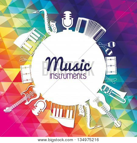 Music instrument concept represented by icon set in circleo ver flat and multicolored polygonal background