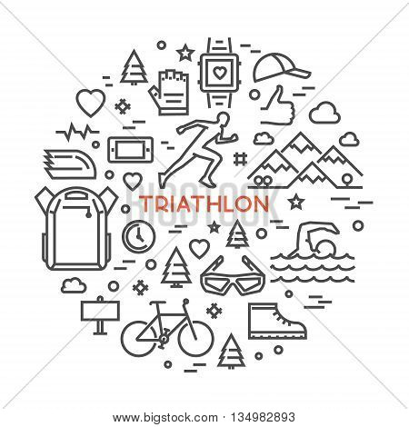 Vector line design concept web banner for triathlon. Line creative style concept for web. Open path.