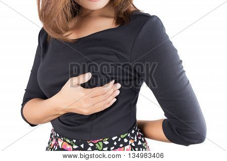 Breast cancer self check isolated on white background
