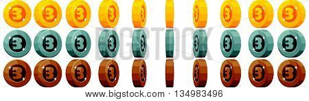 Set of third coins with animation for game