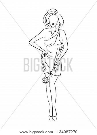 Silhouette of beautiful woman. Vector sketch. Hand drawn illustration