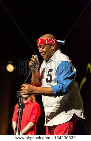 CRACOW POLAND - MARCH 16 2016: Famous American drummer Billy Cobham live on stage in ICE Cracow Poland