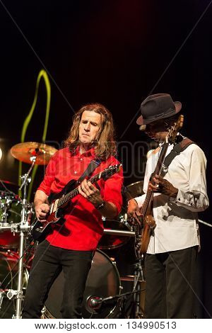 CRACOW POLAND - MARCH 16 2016: Billy Cobham Band live on stage in ICE Cracow Poland